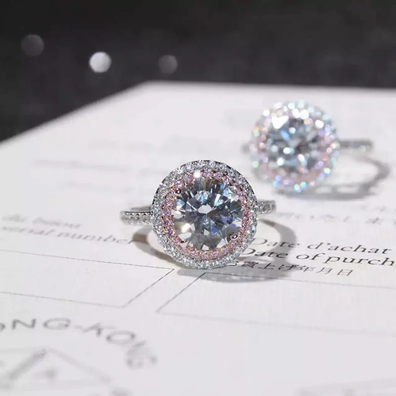 Модные ювелирные изделия S925 Стерлинговое кольцо s925 круглое 2ct Диамант розовый 2