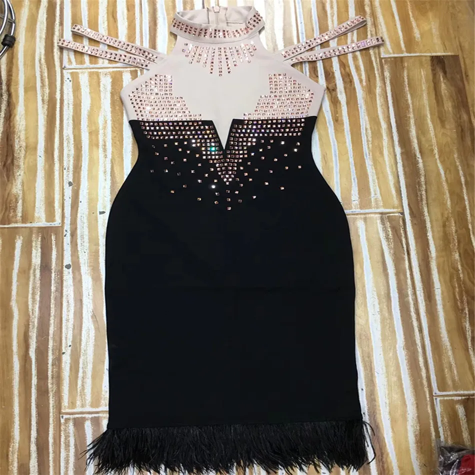 Женское вечернее платье без бретелек CIEMIILI черное Бандажное Платье До Колена с