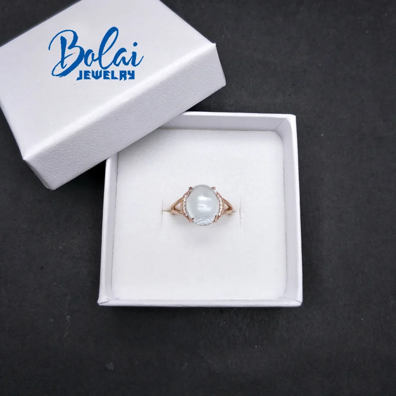 Bolaijewelry, натуральный белый Аквамарин Драгоценный Камень Овальный 10*12 мм в 925 розовом цвете кольцо из стерлингового серебра ювелирные изделия для женщин вечерние подарок