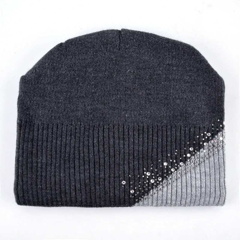 Бренд Женские алмазная вышивка вязаная шляпа Skullies Женщины шапочки шапка для девочек зимние шапочки шапка женская Твердые Теплые шапки gorros капот шапки для зимы для женщин шапка женская вязаная
