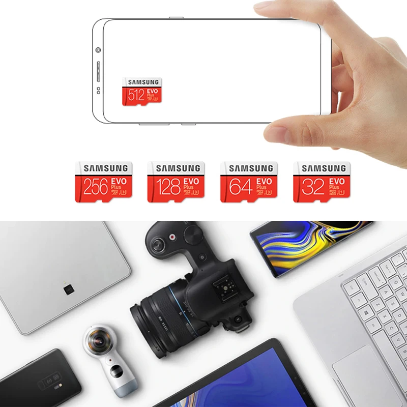 Карта памяти SAMSUNG 512 ГБ 256 ГБ 128 Гб 64 ГБ 32 ГБ EVO Plus MicroSD U3 Microsd TF карта 95 МБ/s-100MB/s U3 4K HD для смартфонов