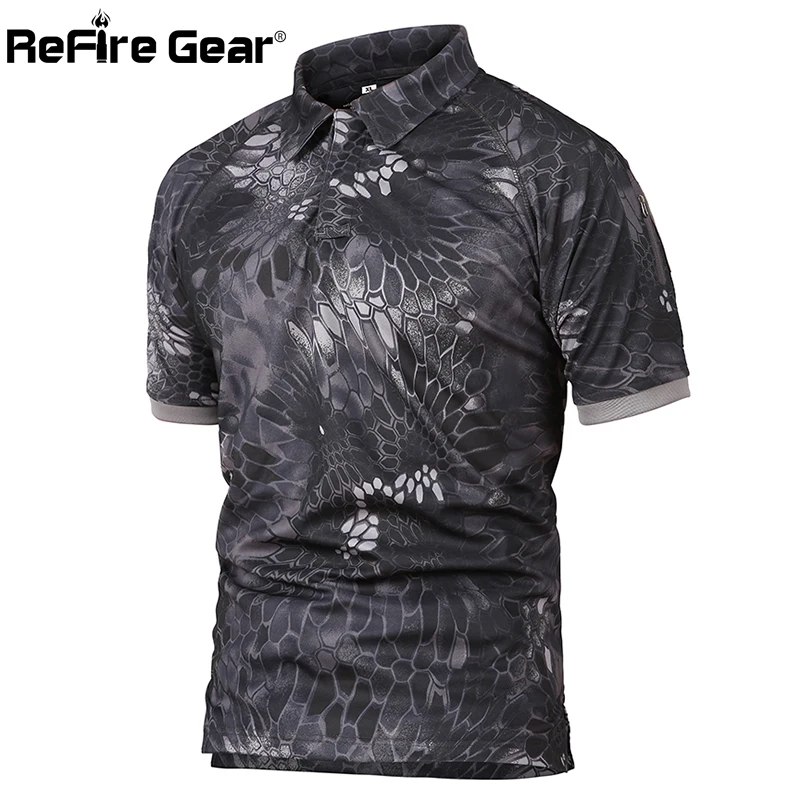 Refire gear Военная тактическая рубашка поло мужская летняя армейская камуфляжная рубашка поло Мужская дышащая быстросохнущая рубашка поло с карманом на руку