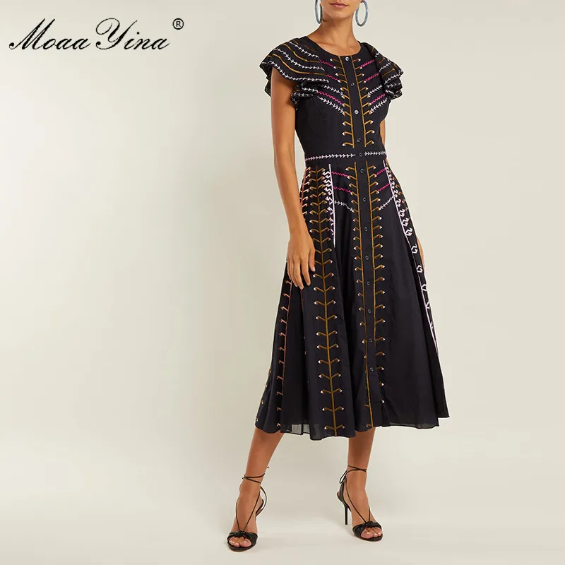 MoaaYina модное дизайнерское подиумное платье Летнее женское с расклешенными