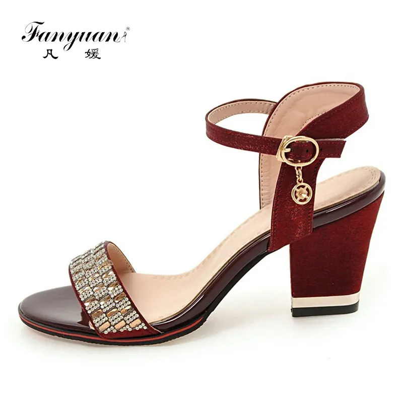 Женские босоножки с кристаллами Fanyuan разноцветные сандалии на высоком массивном