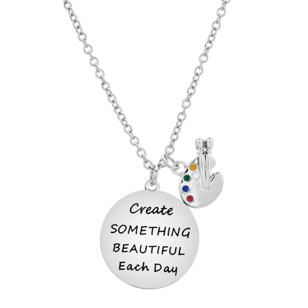 

Paint Palette Girls Pendant Necklace Create Something Beautiful Each Day Necklace for Kids Jewelry Birthday Gifts Bff Necklace