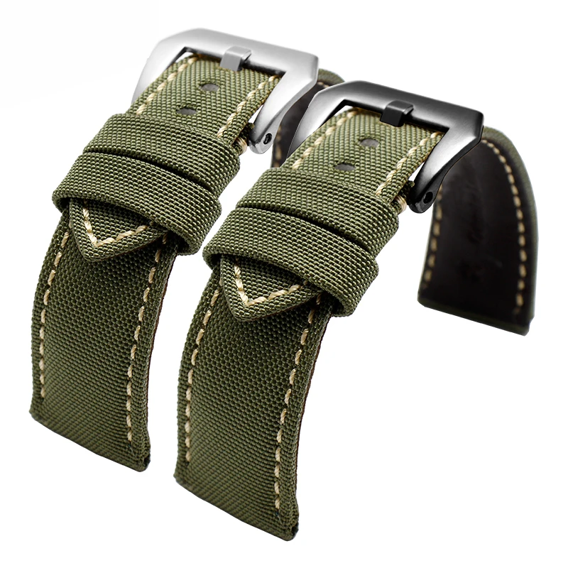 High quality Canvas watchband Genuine leathe bottom 20mm 22mm 24mm 26mm for PAM111 441 men watch bracelet | Наручные часы