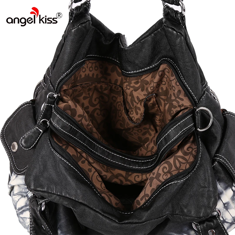 Angelkiss, женские сумки с эффектом потертости, ручная сумка, сумки-Хобо для женщин, PU, высокое качество, сумки-мессенджеры, сумки через плечо