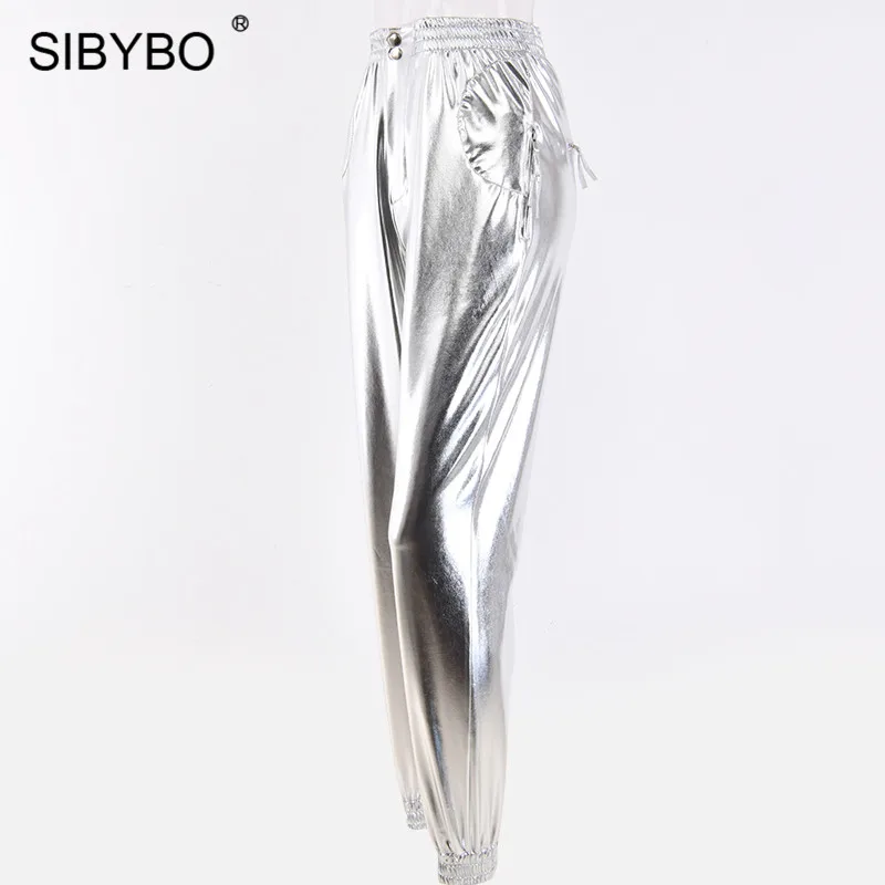 Sibybo/осенние повседневные штаны-шаровары с высокой талией, женские модные свободные брюки с эластичным поясом и карманами, Женские однотонные повседневные штаны