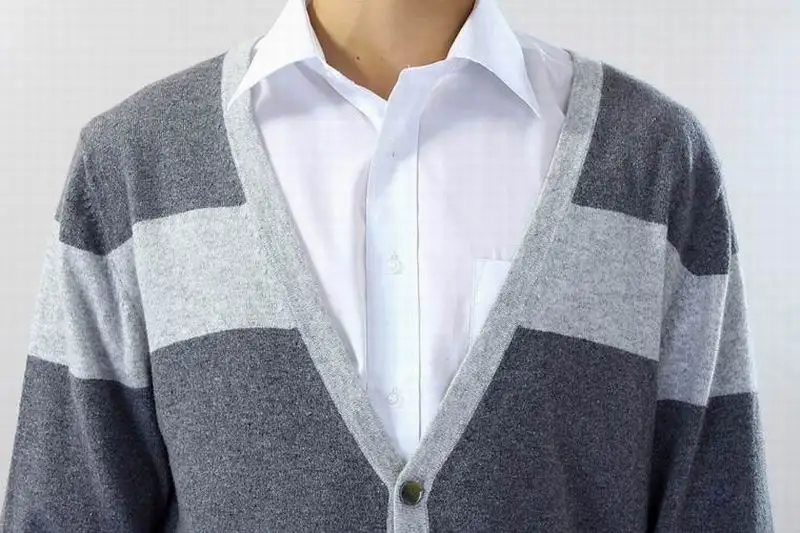 100% кашемировый свитер мужской кардиган с v-образным вырезом Серый полосатый