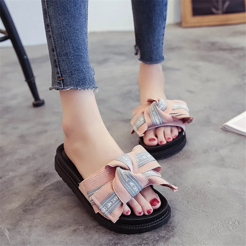 Женские нескользящие тапочки на плоской подошве уличные платформе женская обувь