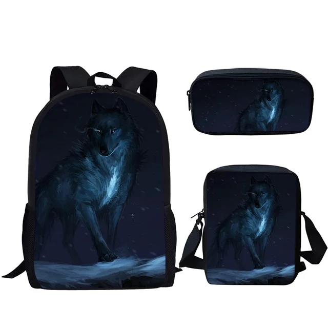 HMC1602CEK INSTANTARTS 3D Волк рюкзак для молодых девочек и мальчиков Mochila студенческий школьный крутой животный узор мужской набор Рюкзак Детские сумки для книг - Цвет: HMC1602CEK