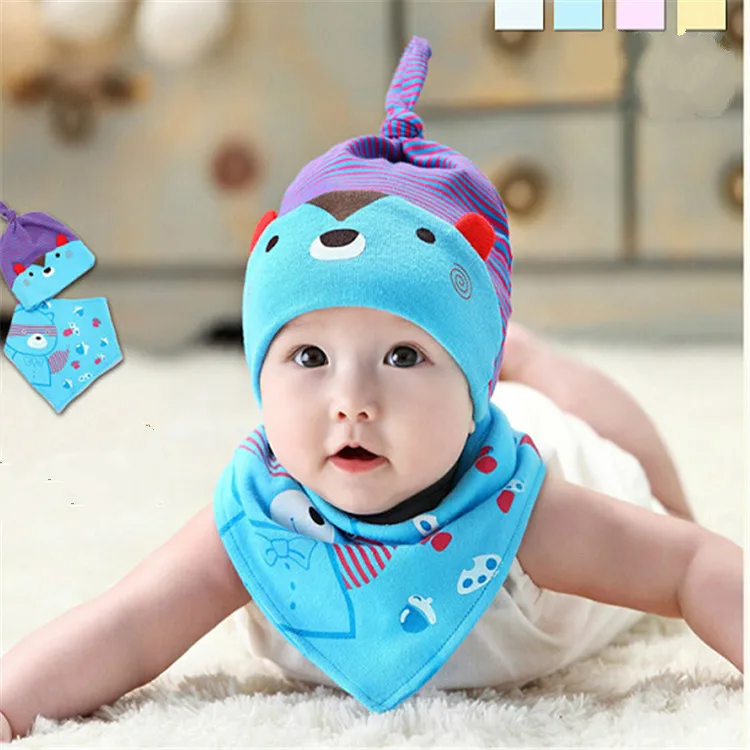 2017 Newborn Infant Baby Travel Hat &amp Bib 2pcs Set Kids Girl Boy and Triangle Scarf Sleeping Accessories |