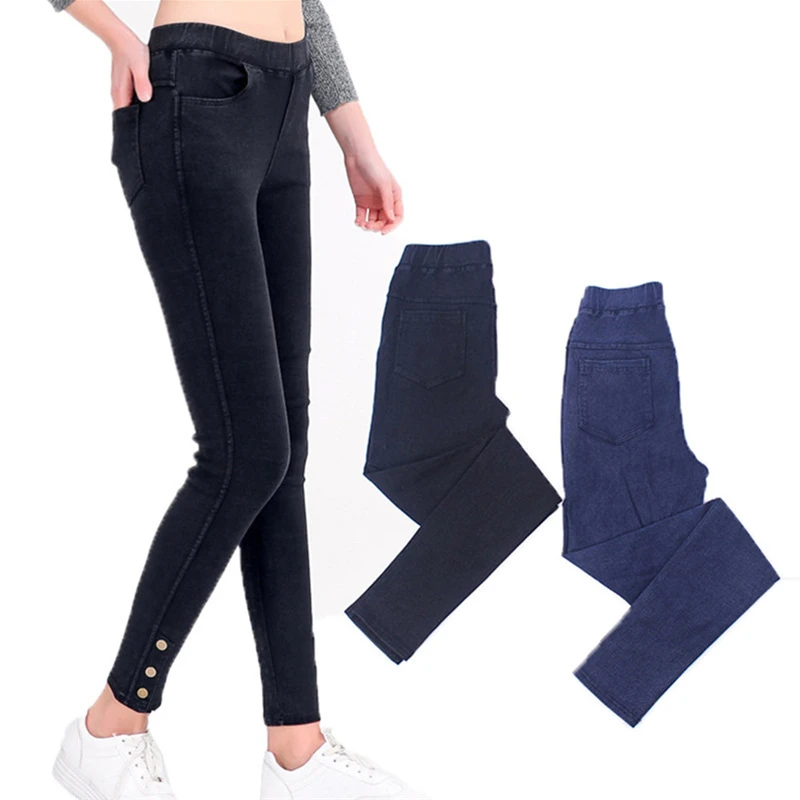 Джинсы с высокой талией для весны и лета размера плюс брюки карандаш черные узкие