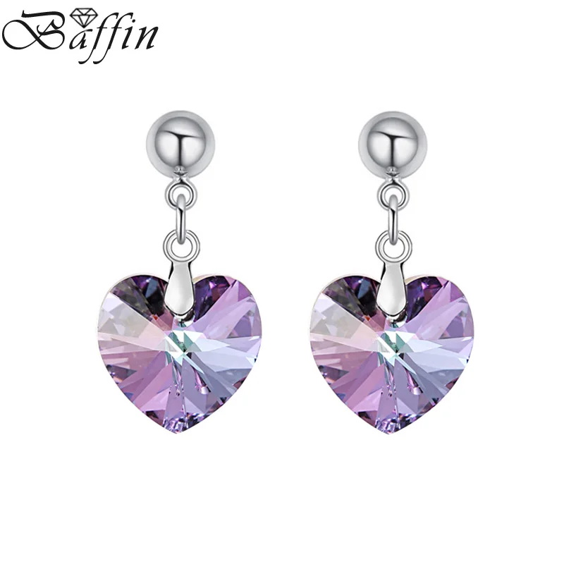 Женские серьги подвески BAFFIN модные оригинальные с кристаллами SWAROVSKI сердцем
