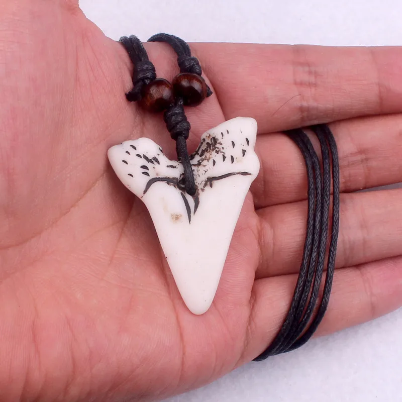 adjustable rope chains handmade resin shark teeth necklaces for women men traveling ethnic necklace fj825 | Украшения и