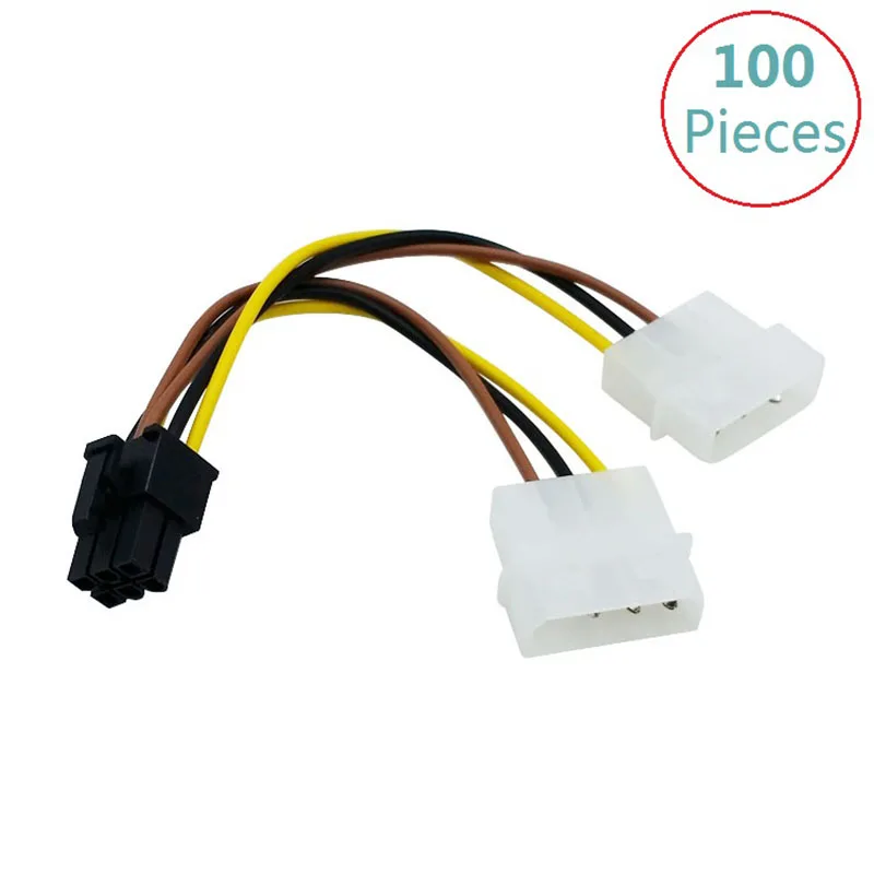 100 шт./лот 2 x Molex 4pin к 6Pin PCI Express Видеокарта Pci e ATX PSU кабель преобразователя питания