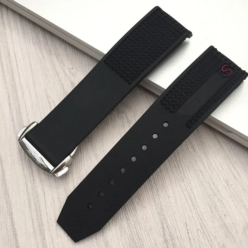 Red word with clasp MERJUST 22 мм резиновый силиконовый ремешок для часов, оригинальное качество, складная Пряжка, ремешок для часов Perfert для Omega Speedmaster, наручные часы - Цвет ремешка: Red word with clasp