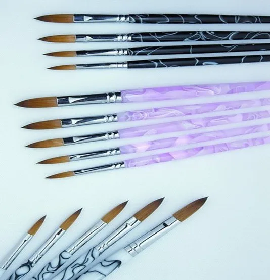 

Free Shipping Wholesale Black/White/Pink 12# Pure Kolinsky professional gel nails Painting Nail Acrylic Brush 10pcs/lot