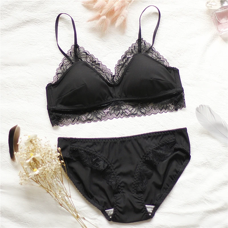 Wriufred Wire Free Sexy Lace Lingerie Set Female Summer Underwear Ultra-thin Comfortable Thread Simple Light Luxury Bra Sets