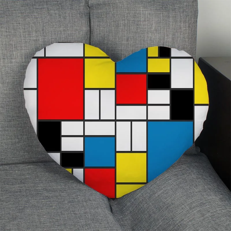 

Hot Sale de stijl piet mondriaan Heart Shape Pillow Cover Custom zipper Pillowcase Just Cover No Core Size 41x36cm,47x42cm