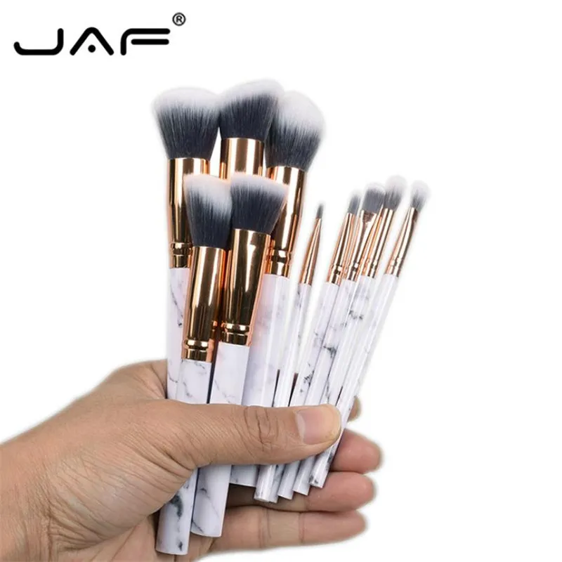 JAF 10 шт мраморная Кисть для макияжа с держателем чехол мягкий из синтетического волоса, пудра кисточки для основы под тени косметический инструмент 25#701