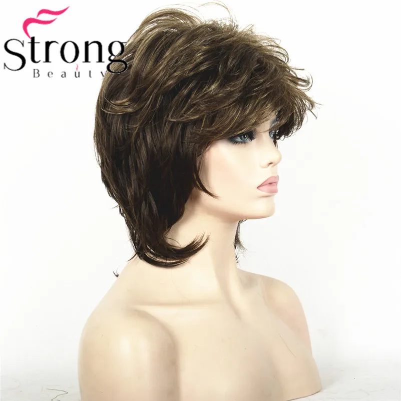 StrongBeauty короткий пушистый слоистый светильник коричневый высокий светильник ed Классический колпачок полный синтетический парик женские волосы парики