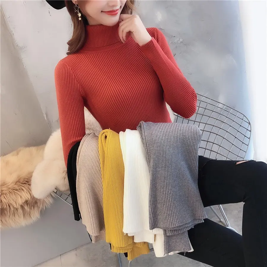 Turtleneck Warm Women Sweater Autumn Casual Korean Winter Knitted Femme Pull High Elastic Female Basic Pullovers Sweater