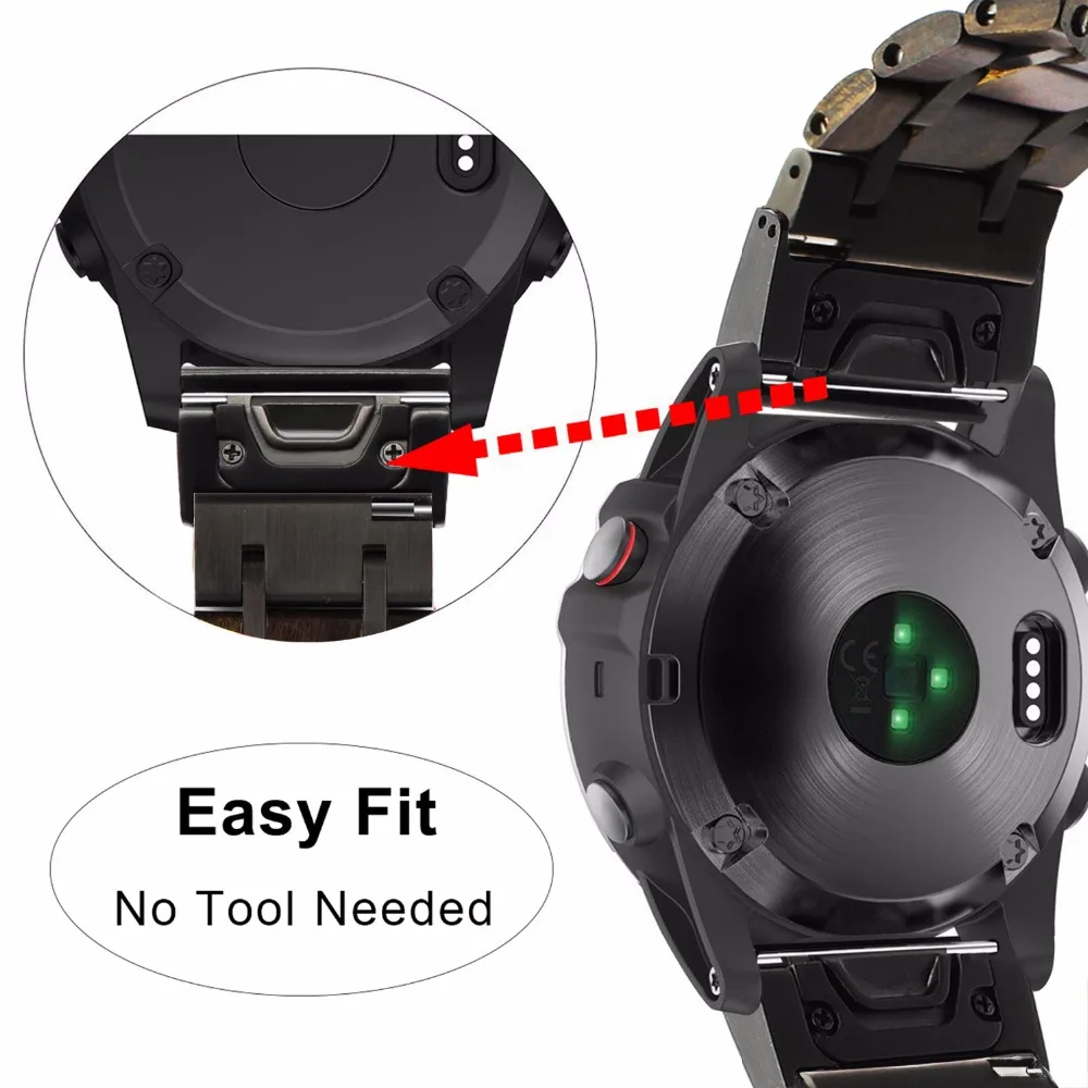 Ремешок из натурального дерева и нержавеющей стали для наручных часов Garmin Fenix 5X/5X