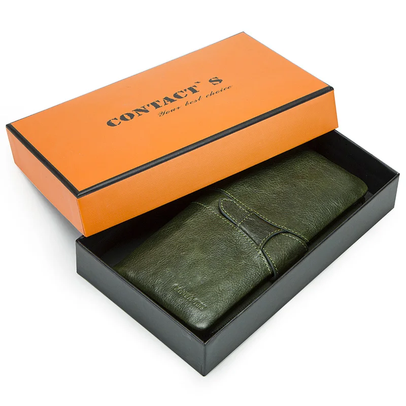 Green Box Контактный Женский кошелек из натуральной кожи, Женский кошелек для монет на молнии, женские длинные кошельки, Portomonee, роскошный бренд, с держателем для мобильного телефона - Цвет: Green Box