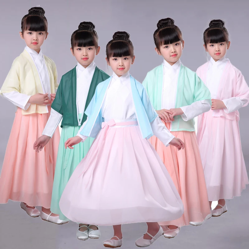 Hanfu/детское народное танцевальное платье Детские восточные костюмы династии Цин