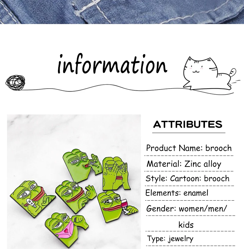 Pepe the frog Brooch sad weird expression Enamel pin feeling bad man Good man lapel badge popular Culture frog Brooches jewelry