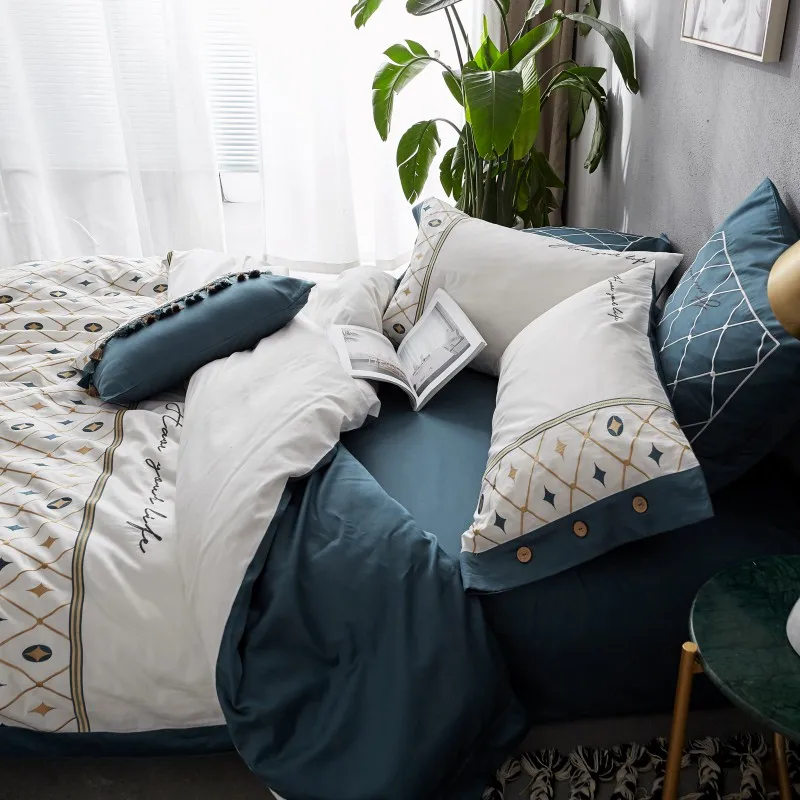 2019 двуспальное постельное белье пододеяльник с вышивкой простыня наволочка для