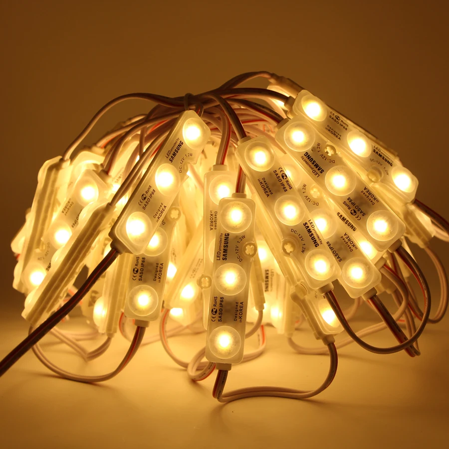 50шт/лот 5630 3 Светодиодные модули встраиваемой полосы белого теплого белого синего красного модуля Водонепроницаемый IP68 DC12V включен.