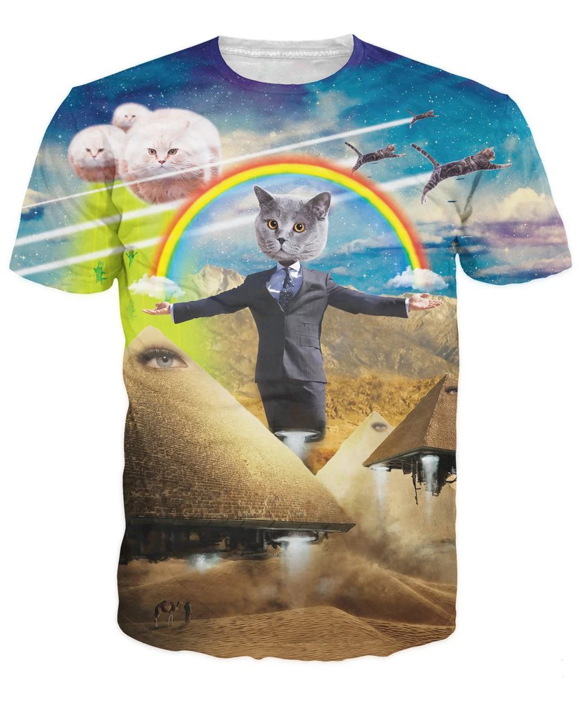 

cat UFOs The Pawtician T-Shirt rainbows 3d unisex print NEW ARRIVE SUMMER T SHIRT WOMEN MEN FASHION O-neck T-SHIRT