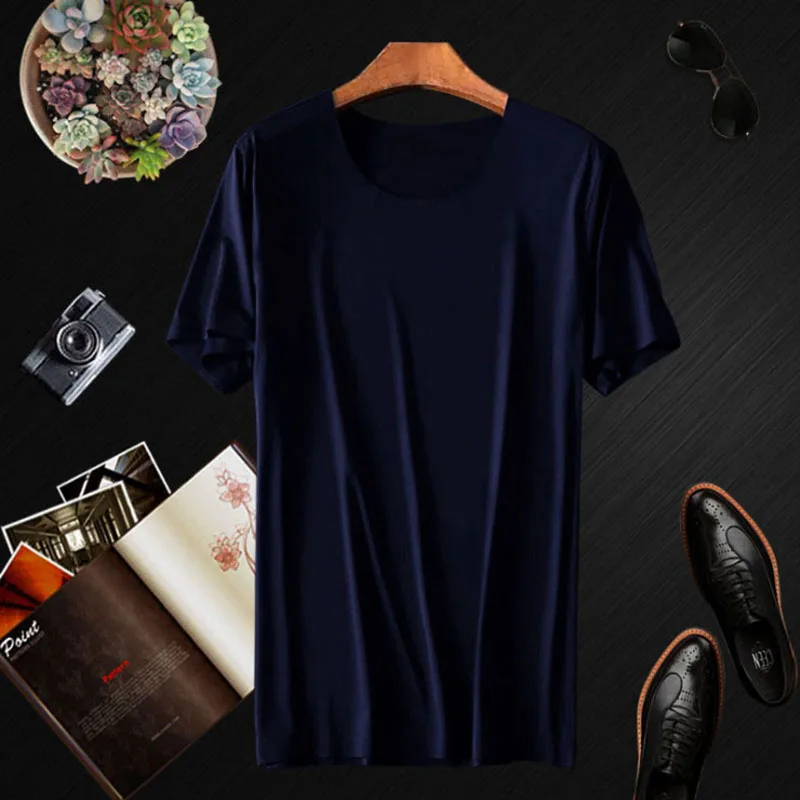 Брендовая одежда новая Однотонная футболка с коротким рукавом из ледяного шелка