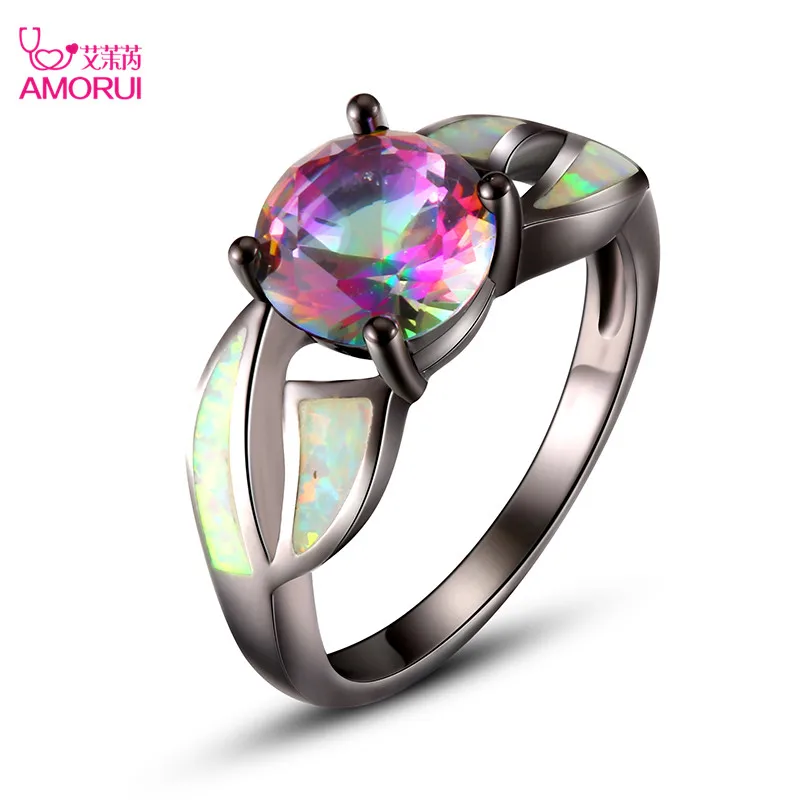 Женское кольцо с опалом ААА AMORUI модное украшение черного и золотого цвета