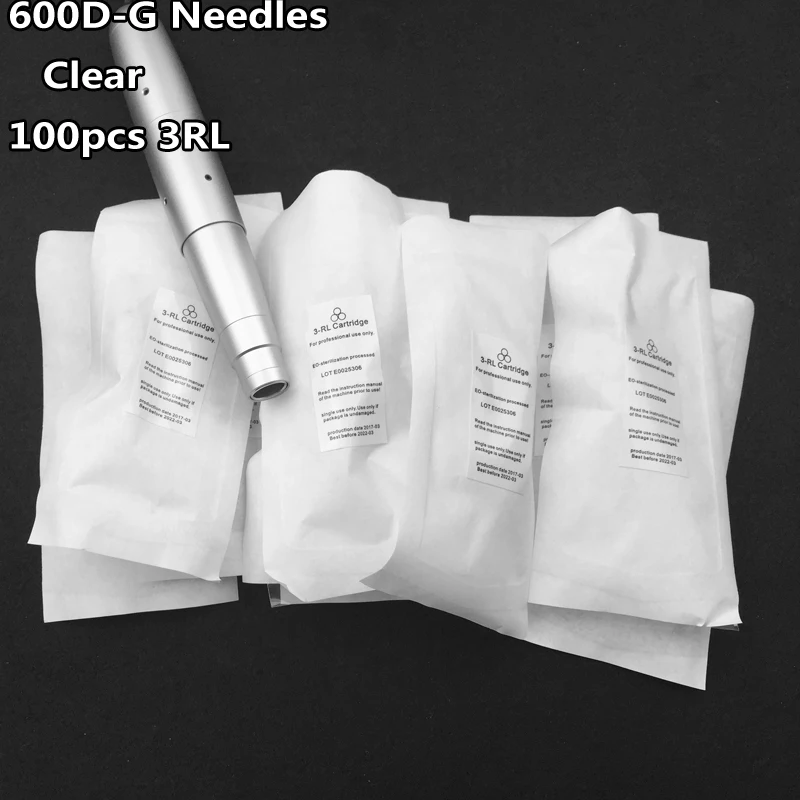 600D-G прозрачные перманентные иглы для макияжа 3RL или 3RS 100 шт для татуировки подводка для глаз, бровей, губ ручка насадки для аппарата