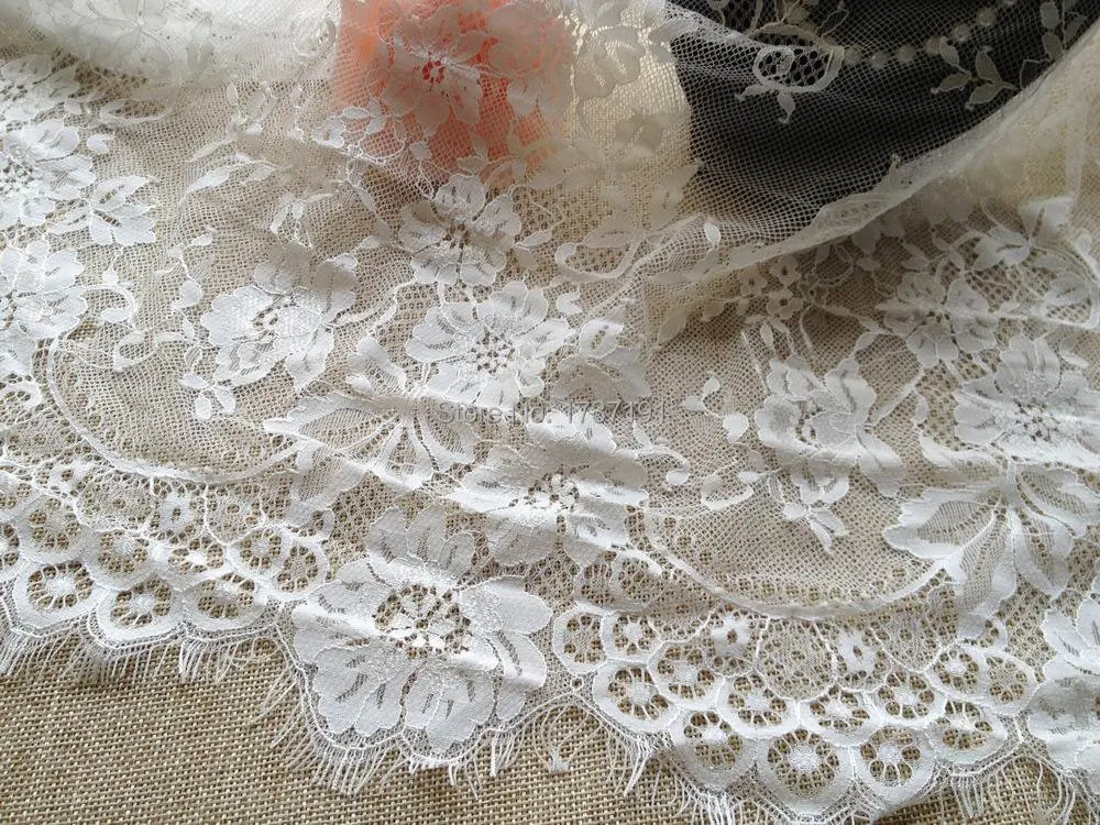 3M Soft French White Eyelash Lace Fabric Trim With Flower For Wedding Table Runner Veils Shawl Head Scarf Garments | Дом и сад