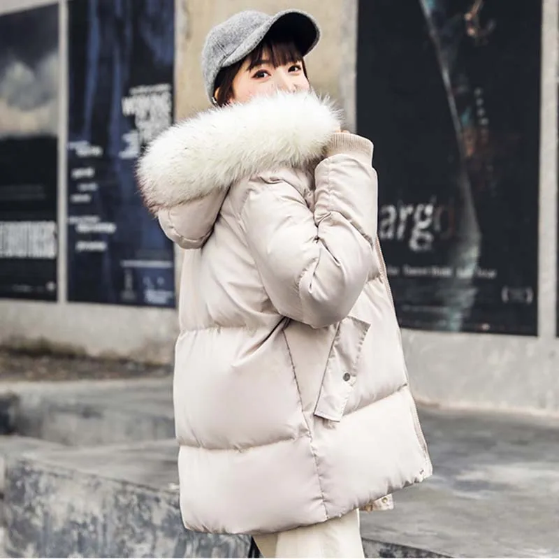 Winter Fashion Women's Cotton Coat 2020 New Warm Hooded Large size Solid color Fur collar Women Overcoats KO146 | Женская одежда