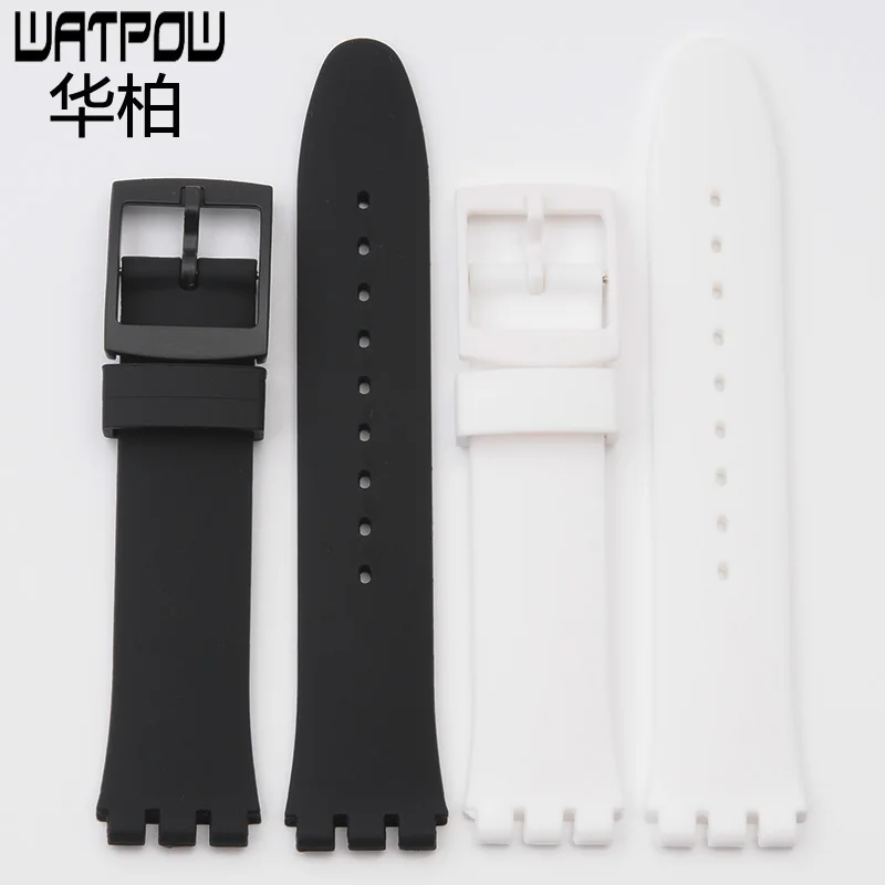19 мм высокое качество силиконовые белые черные часы с для swatch Мужские ремешок +