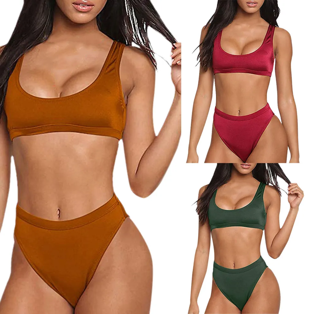 Женский купальник красное зеленое Золотое бикини с высокой талией|Купальники| |