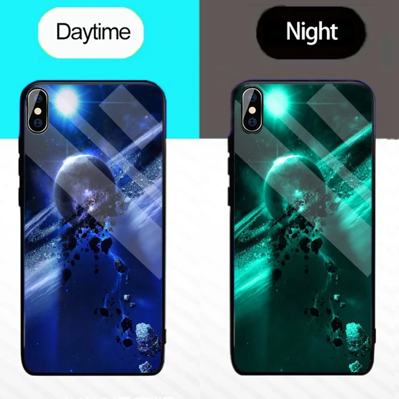 Роскошный светящийся стеклянный чехол для iPhone X XR XS MAX звездного цвета SE 2020 2 5 6 S 5S 8