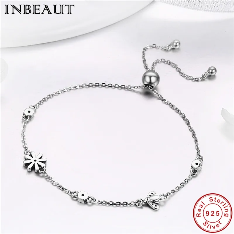 INBEAUT 925 пробы Серебряная Весенняя Маргаритка цветок круглый желтый кубический цирконий милый пчелиный браслет для женщин элегантная цепочка Ювелирные изделия