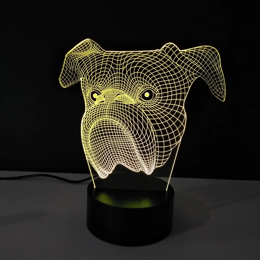 3D Оптическая иллюзия ночного светодиодного освещения для головы собаки