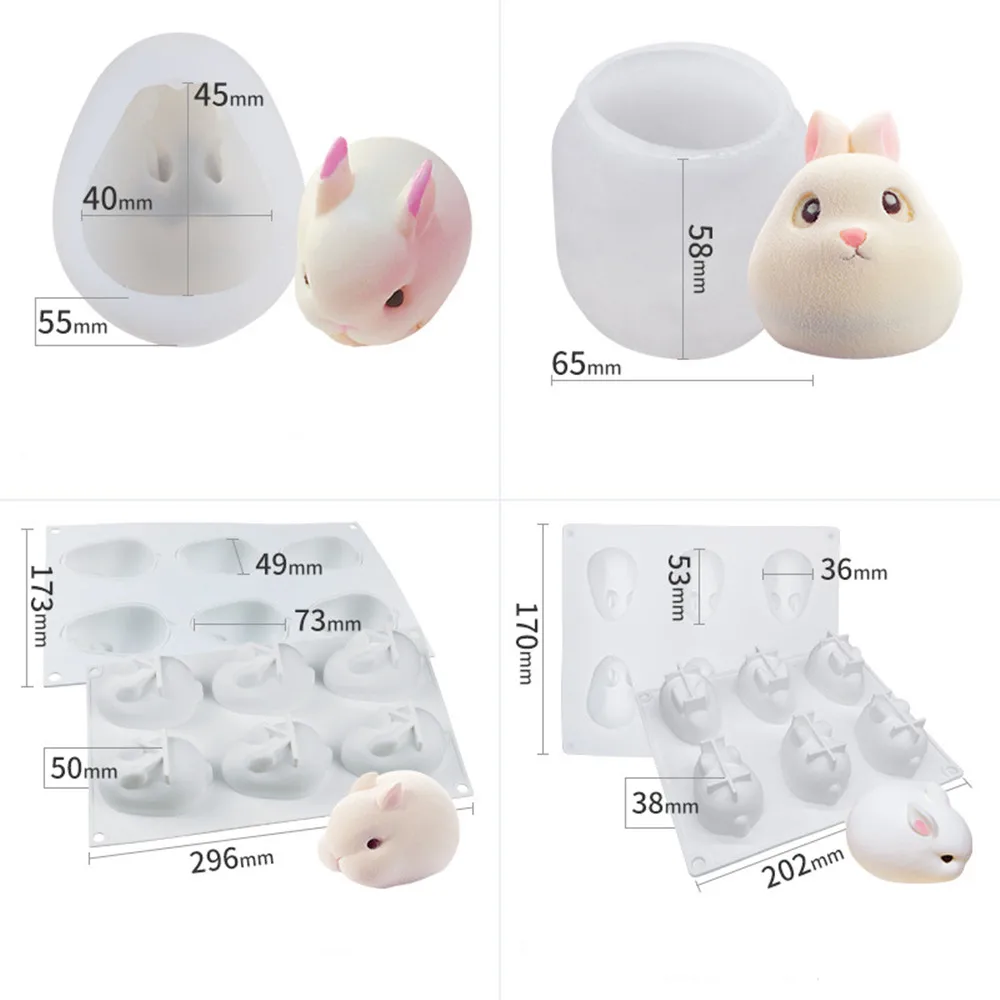 Мультиразмерная силиконовая 3D форма для кролика мусса белый кролик пудинг