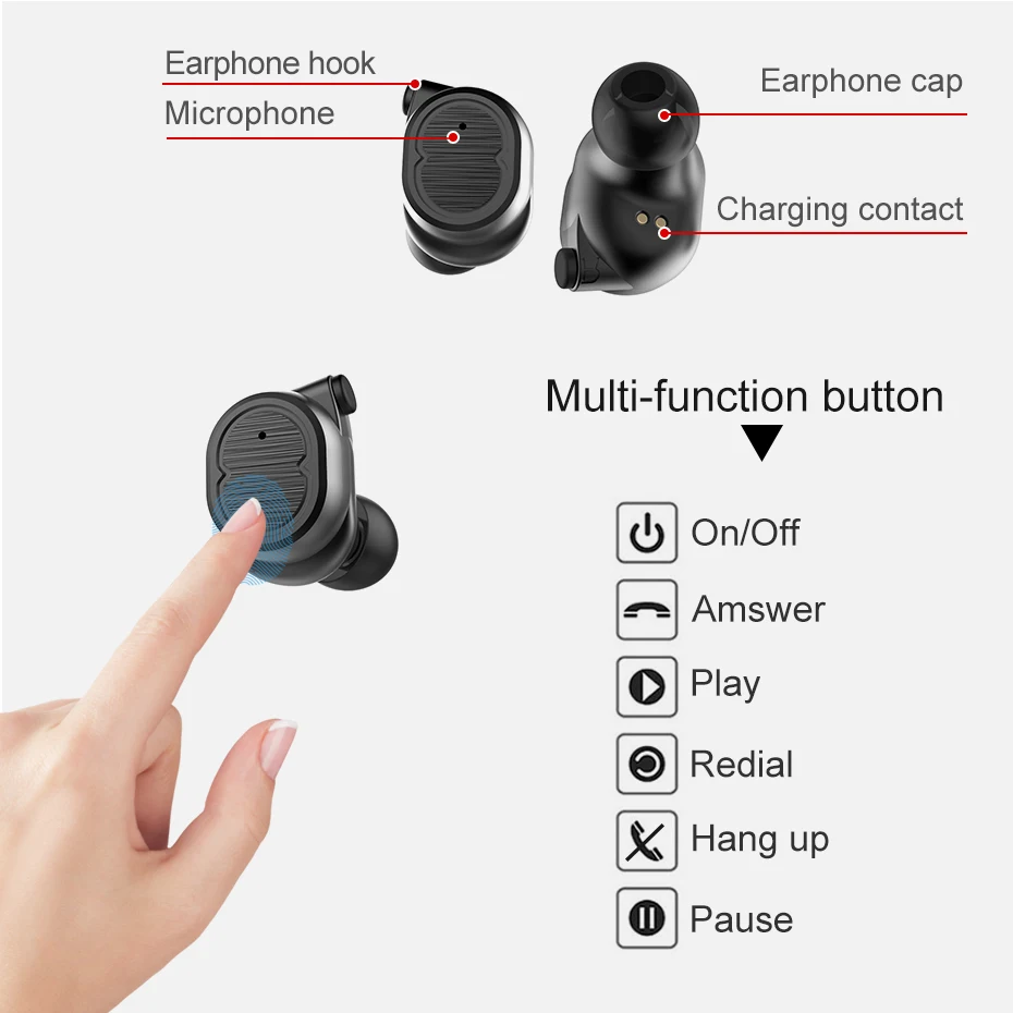 Топиинг Беспроводная Bluetooth мини гарнитура Высокое качество звука Музыка Спорт 5 0