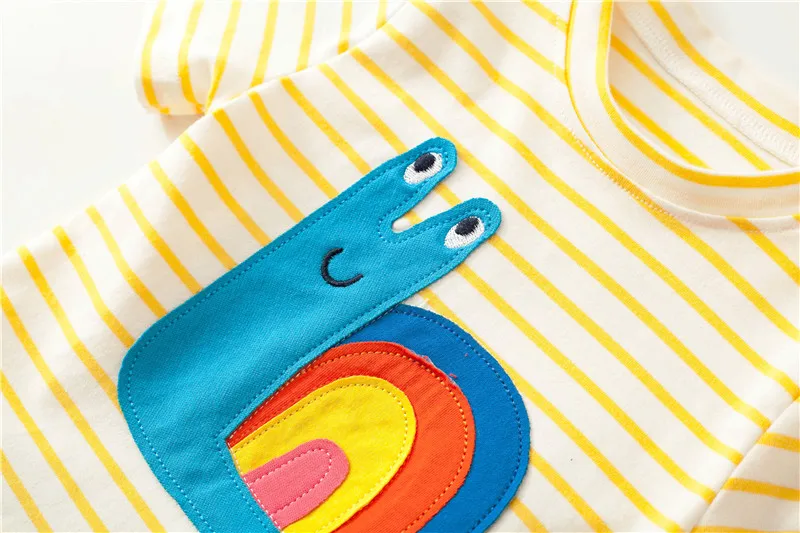Little Maven/Новая летняя детская одежда желтое Полосатое платье с аппликацией и