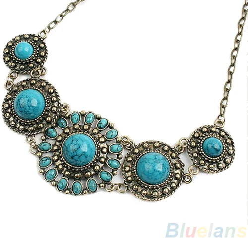 Women Lady bohemian boho Blue look Stone Necklace Pendant statement necklace 000R 01BR | Украшения и аксессуары