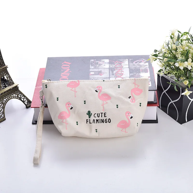 Холщовая Женская дорожная косметичка bonдруга с фламинго большая Милая школьная