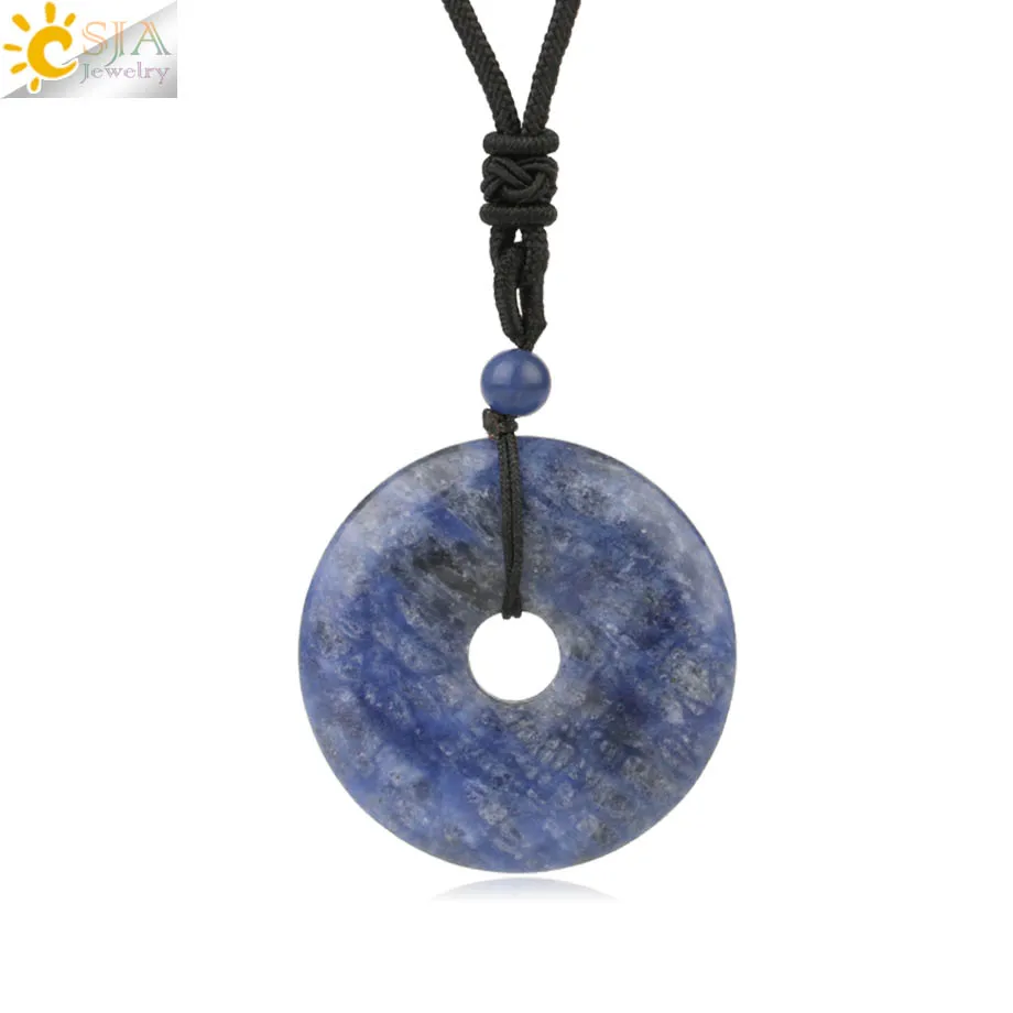Lapis Lazuli Csja подвеска-Пончик Из Натурального Камня Ожерелье 40 мм Круглый Круг заживляющий розовый с кварцевым тигровым глазом шарик для женщин мужские ожерелья подарок G138 - Окраска металла: Lapis Lazuli